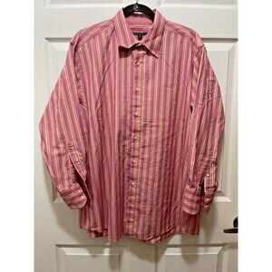 Mens Long Sleeve Dress Shirt Pink Orange Striped Size XL 17 BCBG Maxazria